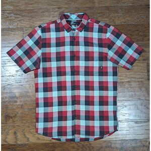 Vans Adult Large Red Turquoise Button Up Shirt Skateboard Off The Wall Mens‎